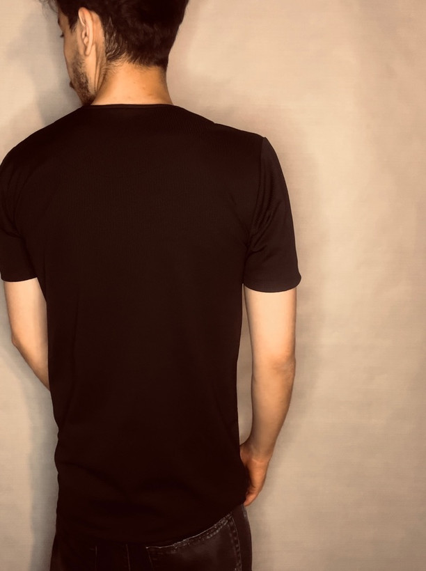 تیشرت پارچه کبریتی مدل یقه کوبایی _ مشکی