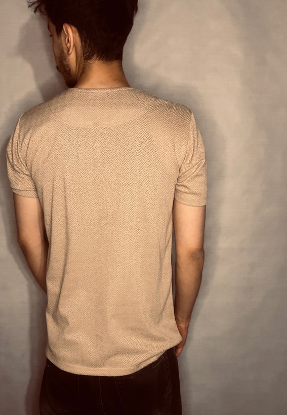 تیشرت پارچه مراکشی تنفسی مدل یقه کوبایی _ نسکافه ای