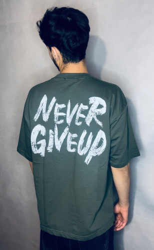 تیشرت دونخ پنبه پارچه مچینست مدل NEVER GIVE UP _ سبز