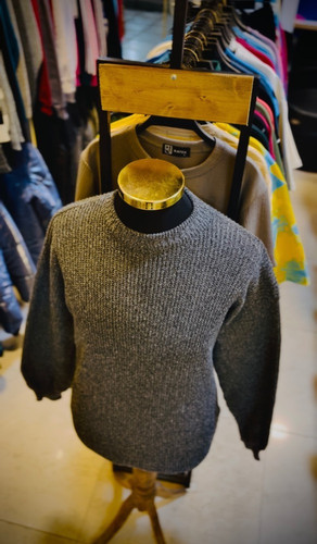 بافت یقه گرد ساده_طوسی تیره