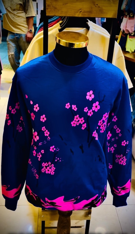 دورس تمام پنبه سه نخ داخل کرکی مدل شکوفه ژاپنی _ آبی کاربنی