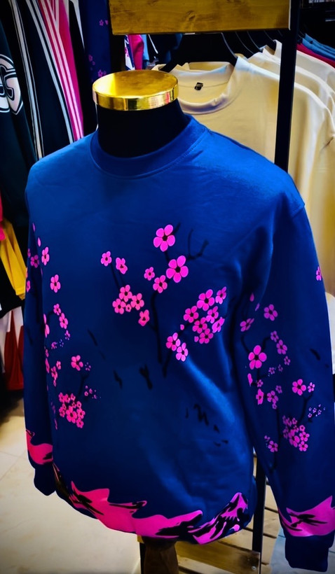 دورس تمام پنبه سه نخ داخل کرکی مدل شکوفه ژاپنی _ آبی کاربنی