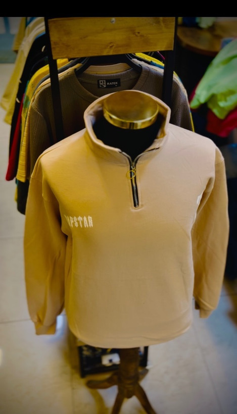 دورس تمام پنبه سه نخ داخل کرکی نیم زیپ مدل ترپ استار _ کرم نسکافه ای