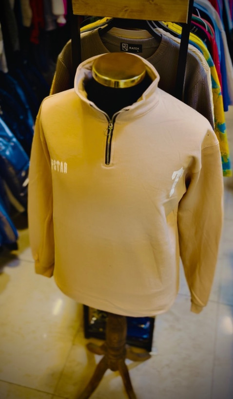 دورس تمام پنبه سه نخ داخل کرکی نیم زیپ مدل ترپ استار _ کرم نسکافه ای