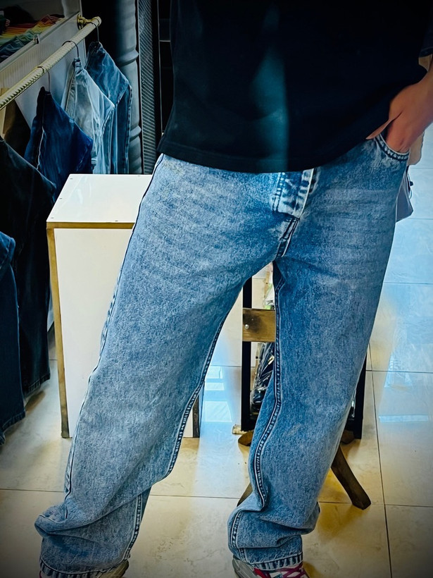 شلوار جین بگ استایل مدل سنگ شست _ آبی نرمال