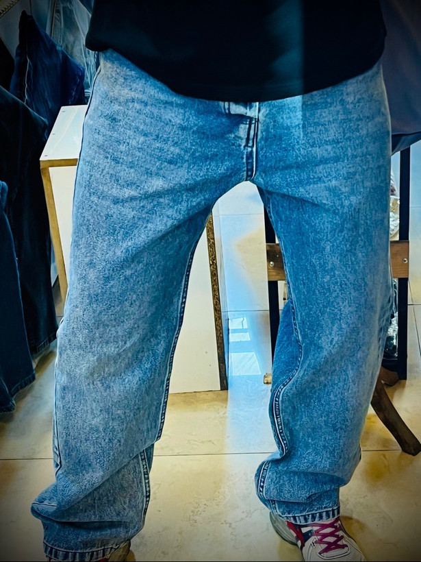 شلوار جین بگ استایل مدل سنگ شست _ آبی نرمال