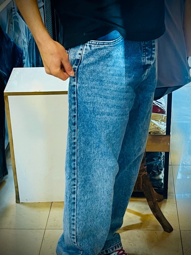 شلوار جین بگ استایل مدل سنگ شست _ آبی نرمال