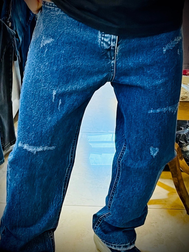 شلوار جین بگ استایل مدل سنگ شور _ آبی کاربنی نرمال