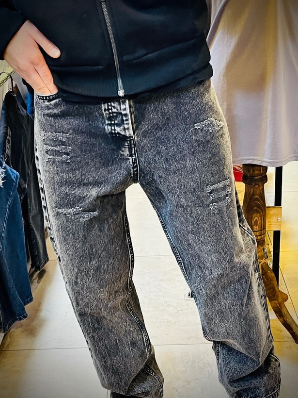 شلوار جین بگ استایل مدل سنگ شست _ ذغالی شست ساده