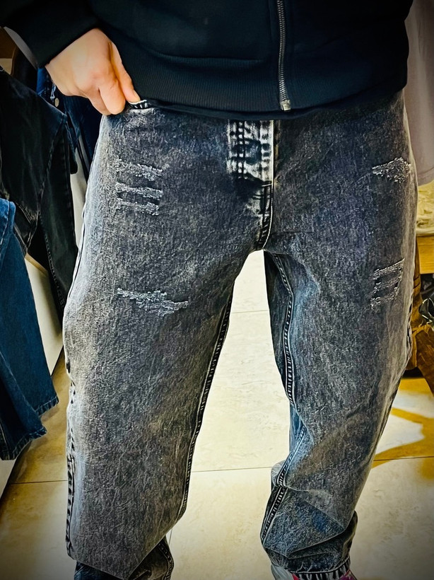 شلوار جین بگ استایل مدل سنگ شست _ ذغالی شست ساده