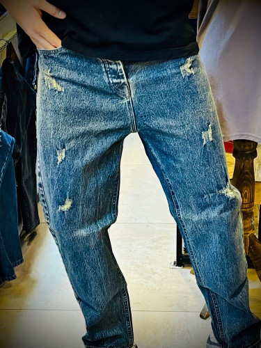 شلوار جین اسلیم فیت مدل کثیف شست _ آبی شست کثیف