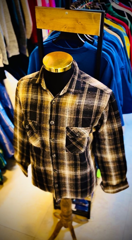 پیراهن پشمی تمام پنبه گرم بالا مدل چهارخونه _ مشکی قهوه ای