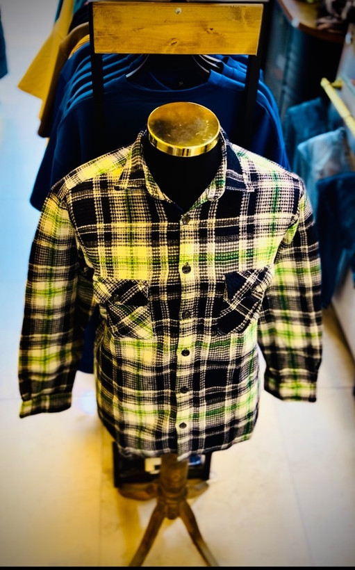 پیراهن پشمی تمام پنبه گرم بالا مدل چهارخونه _ سرمه ای سبز