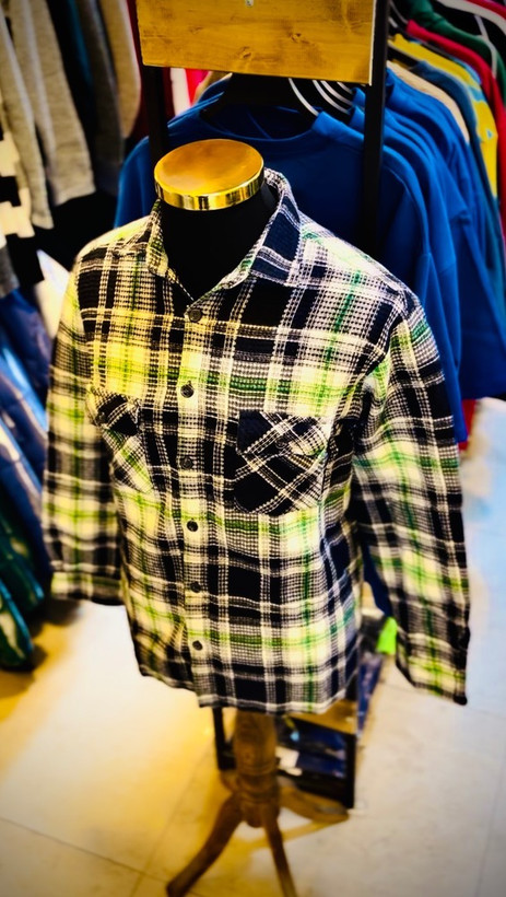 پیراهن پشمی تمام پنبه گرم بالا مدل چهارخونه _ سرمه ای سبز