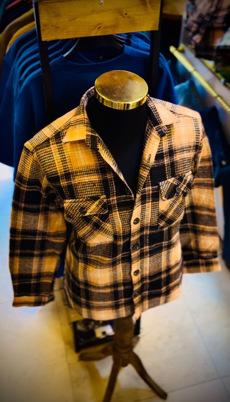 پیراهن پشمی تمام پنبه گرم بالا مدل چهارخونه _ نارنجی مشکی