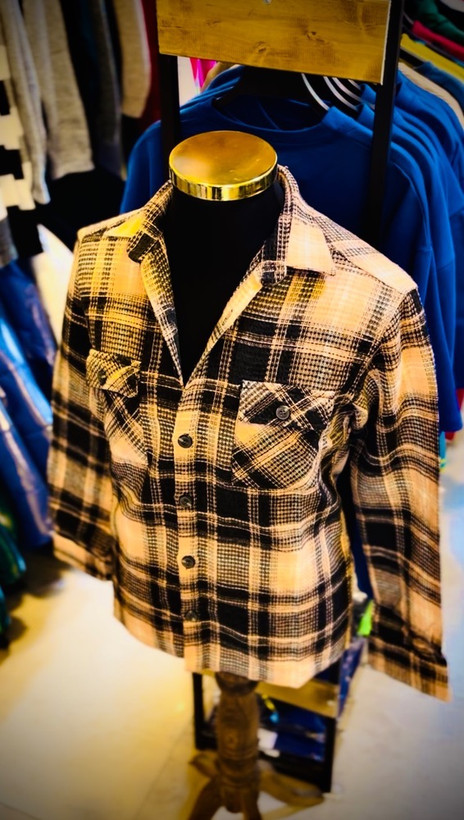 پیراهن پشمی تمام پنبه گرم بالا مدل چهارخونه _ نارنجی مشکی