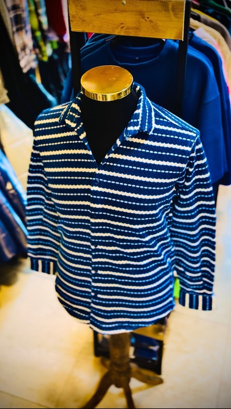 پیراهن بوکله تمام پنبه گرم بالا _ آبی