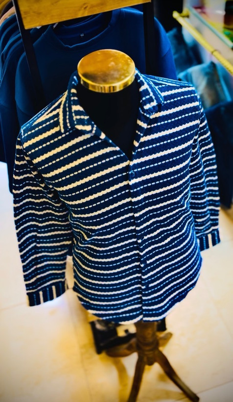 پیراهن بوکله تمام پنبه گرم بالا _ آبی