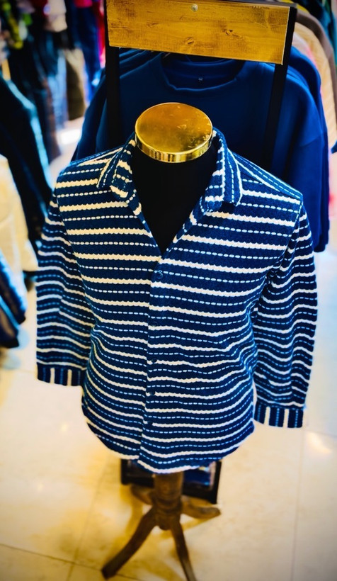 پیراهن بوکله تمام پنبه گرم بالا _ آبی