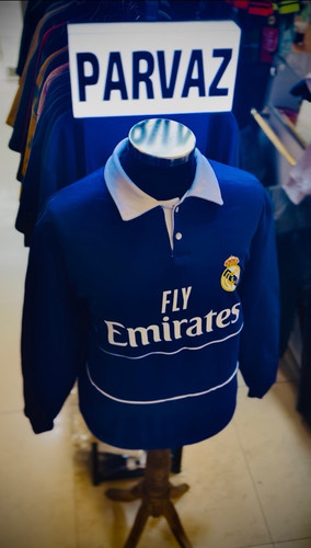 دورس تمام پنبه سه نخ داخل کرکی مدل یقه دار _ کیت رئال مادرید آبی