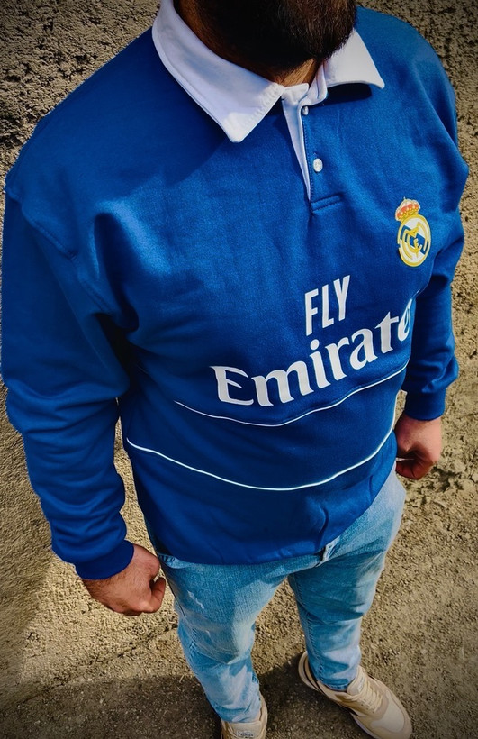 دورس تمام پنبه سه نخ داخل کرکی مدل یقه دار _ کیت رئال مادرید آبی