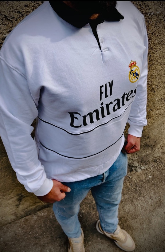 دورس تمام پنبه سه نخ داخل کرکی مدل یقه دار _ کیت رئال مادرید سفید