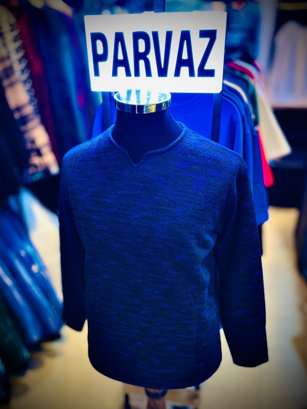 پیراهن بوکله تمام پنبه گرم بالا مدل یقه کوبایی _ مشکی آبی