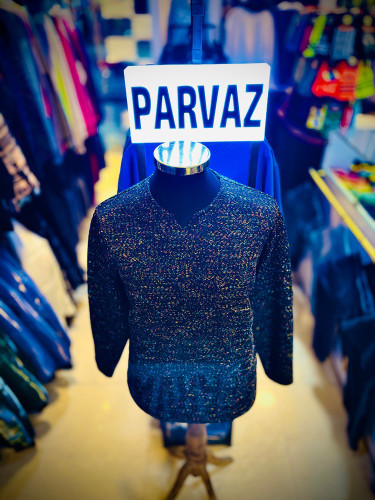 پیراهن بوکله تمام پنبه گرم بالا مدل یقه کوبایی _ مشکی قهوه ای