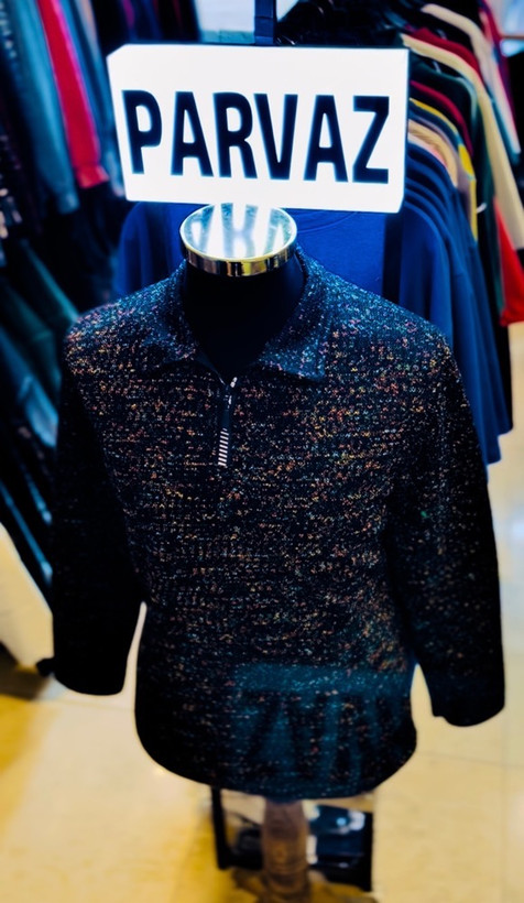 پیراهن بوکله تمام پنبه گرم بالا مدل یقه نیم زیپ _ مشکی قهوه ای