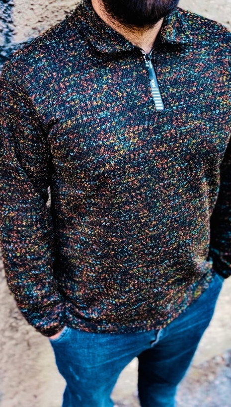 پیراهن بوکله تمام پنبه گرم بالا مدل یقه نیم زیپ _ مشکی قهوه ای