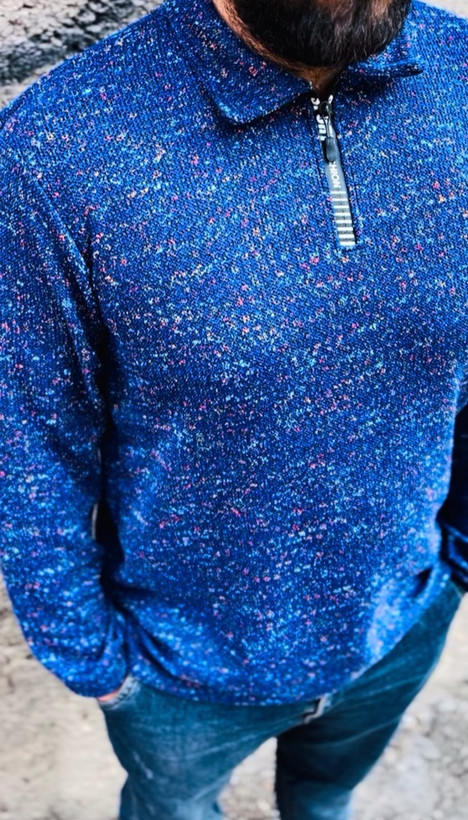 پیراهن بوکله تمام پنبه گرم بالا مدل یقه کوبایی _ آبی