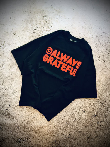 تیشرت باکسی دونخ پارچه سنگین مدل always grateful _ مشکی