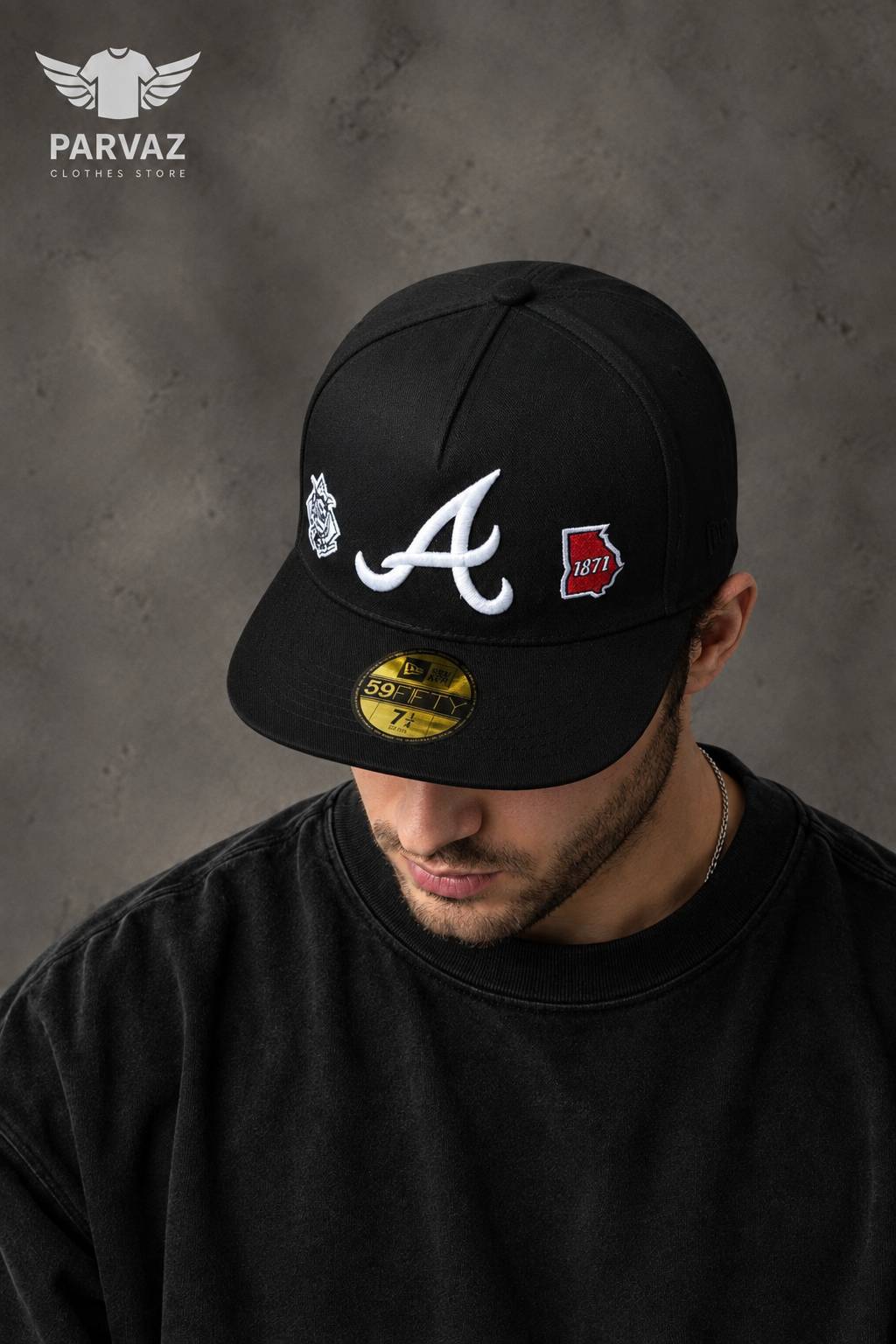 کلاه کپ بک فیت مستر کوالیتی وارداتی FIFTY 59 مدل Atlanta Braves _ تمام مشکی