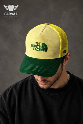 کلاه بیسبالی مخمل وارداتی مدل NORTH FACE _ کرم نقاب سبز