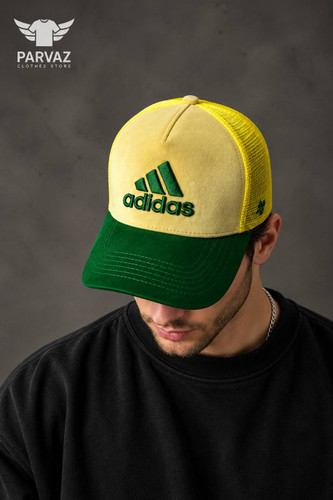 کلاه بیسبالی مخمل وارداتی مدل ADIDAS _ کرم نقاب سبز