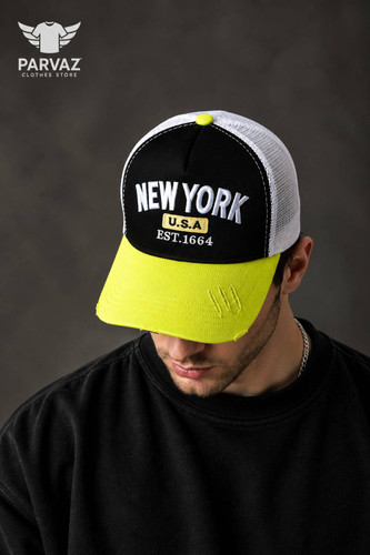 کلاه بیسبالی وارداتی مدل آیسانی NEW YORK _ مشکی نقاب زرد