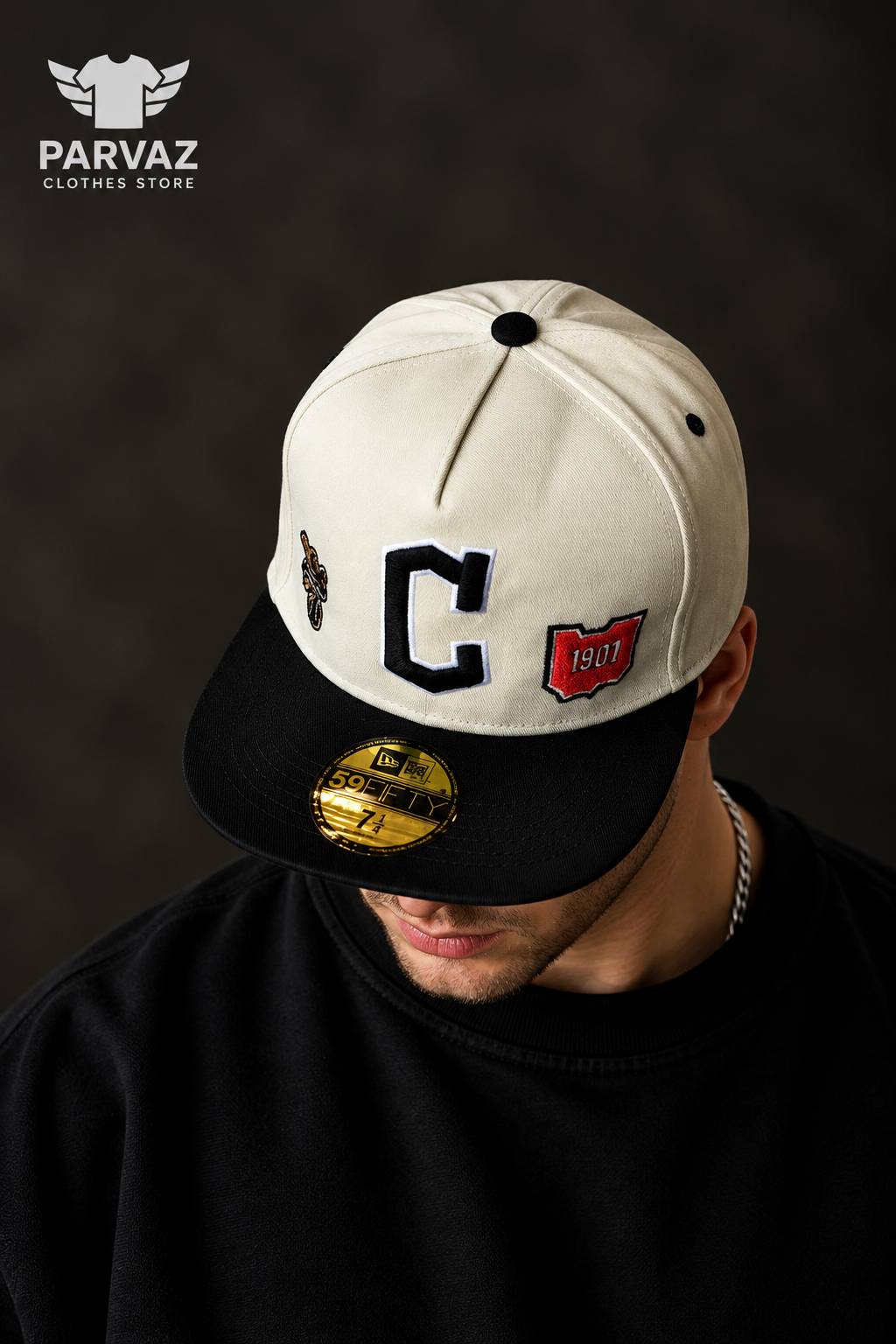 کلاه کپ بک فیت مستر کوالیتی وارداتی FIFTY 59 مدل Chicago Cubs _ طوسی نقاب مشکی